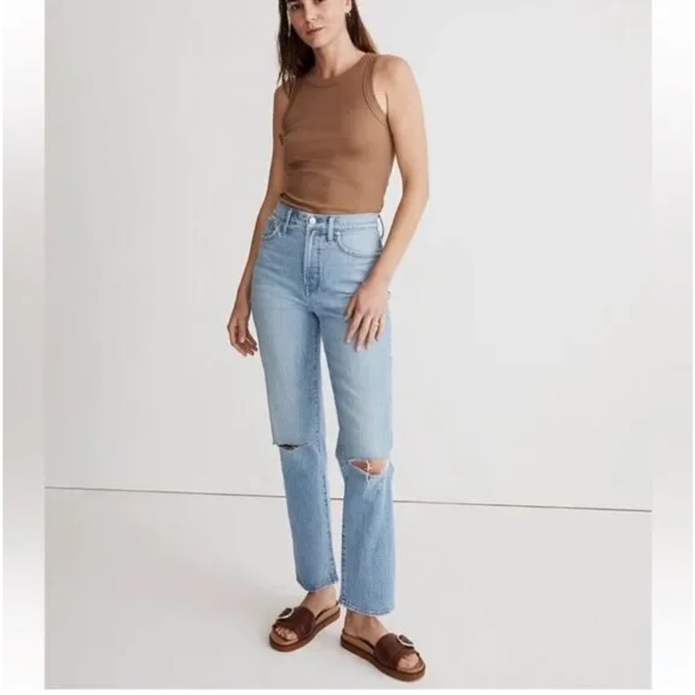 Madewell THE PERFECT FIT VINTAGE JEANS Light Blue Distressed Straight Leg Jeans